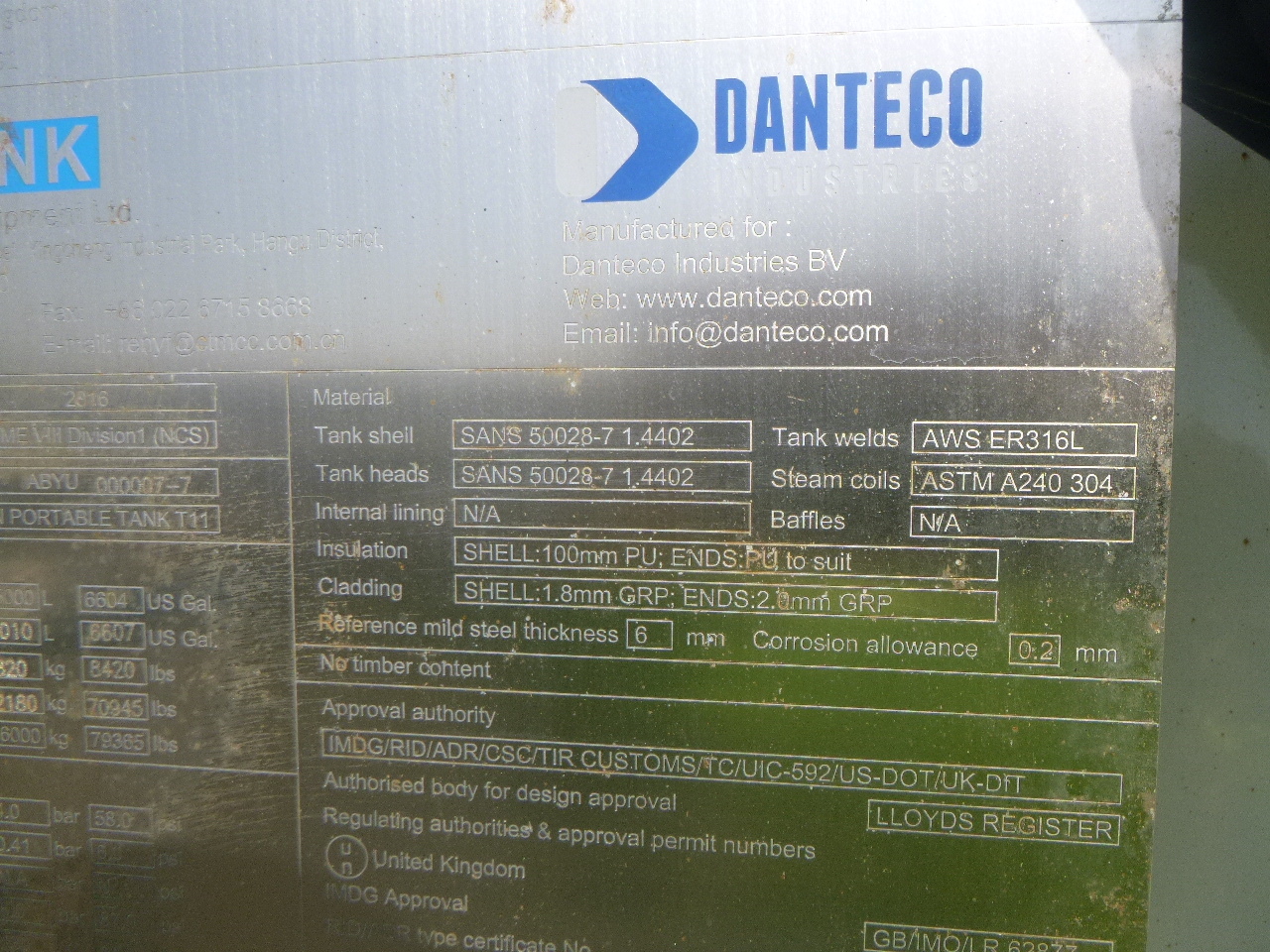 Contentor cisterna, Semi-reboque Danteco Food tank container inox 20 ft / 25 m3 / 1 comp: foto 21