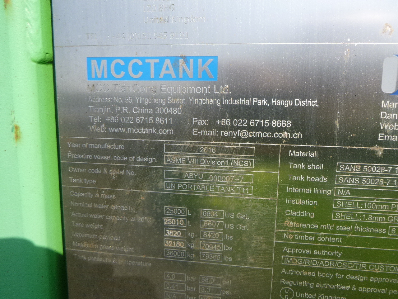 Contentor cisterna, Semi-reboque Danteco Food tank container inox 20 ft / 25 m3 / 1 comp: foto 19