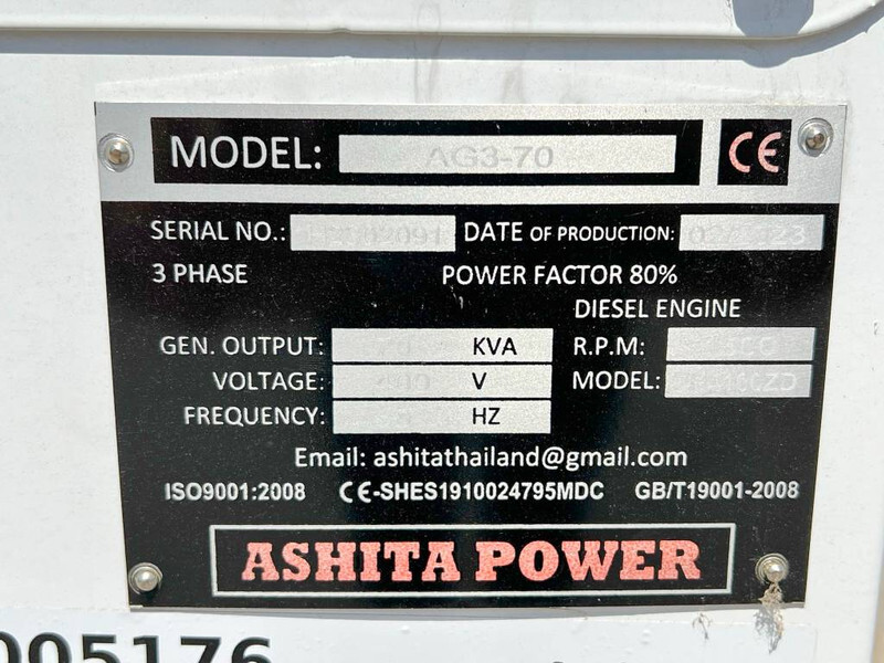 Gerador elétrico Ashita AG3-70 - 70 KVA New / Unused / CE Certified: foto 12