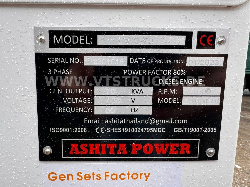 Gerador elétrico Ashita AG3-70 70kVA Notstromaggregat: foto 8
