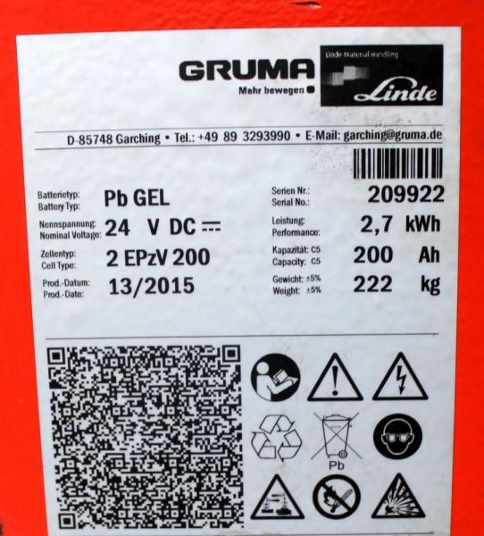 Bateria automotiva GRUMA 24 Volt 2 PzV 200 Ah: foto 5