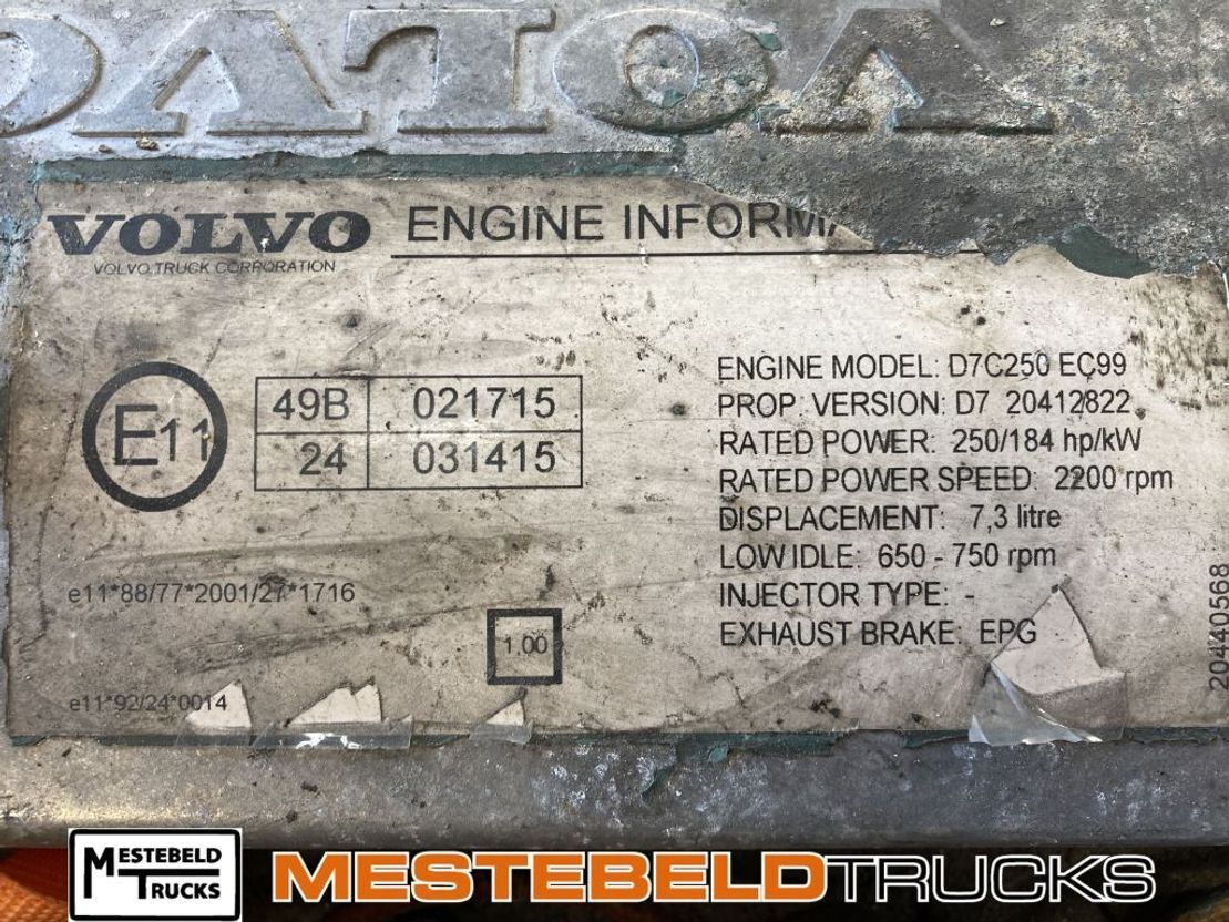 Motor e peças por Camião Volvo Motor D7 C 250 EC99: foto 5