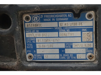 Caixa de velocidade por Camião ZF 12AS2130DD TGS 81.32004-6257: foto 5