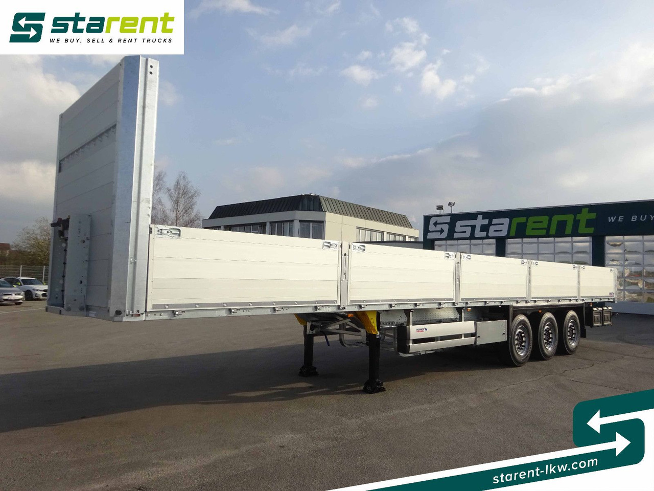 Schmitz Cargobull Baustofftrailer, Liftachse, 80cm Bordwände - Semi-reboque plataforma/ Caixa aberta: foto 1 Schmitz Cargobull Baustofftrailer, Liftachse, 80cm Bordwände - Semi-reboque plataforma/ Caixa aberta: foto 1
