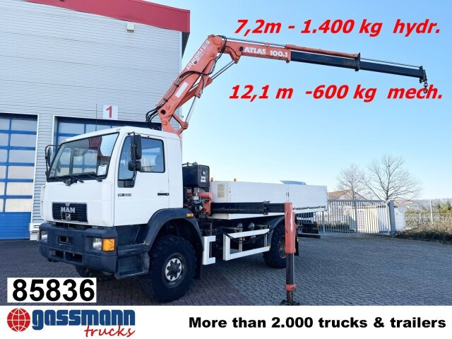 MAN 14.224 LAC 4x4 BB mit Kran Atlas 100.1 - Camião de caixa aberta/ Plataforma, Camião grua: foto 1 MAN 14.224 LAC 4x4 BB mit Kran Atlas 100.1 - Camião de caixa aberta/ Plataforma, Camião grua: foto 1