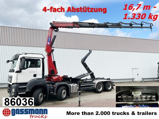MAN TGS 35.480 8X4 BL, Intarder, Kran HMF 3220-K6, - Camião polibenne, Camião grua: foto 1 MAN TGS 35.480 8X4 BL, Intarder, Kran HMF 3220-K6, - Camião polibenne, Camião grua: foto 1