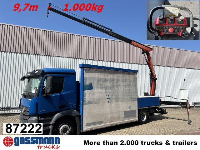 Mercedes-Benz Antos 1836 L 4x2, Glastransporter, Heckkran - Camião de caixa aberta/ Plataforma, Camião grua: foto 1 Mercedes-Benz Antos 1836 L 4x2, Glastransporter, Heckkran - Camião de caixa aberta/ Plataforma, Camião grua: foto 1
