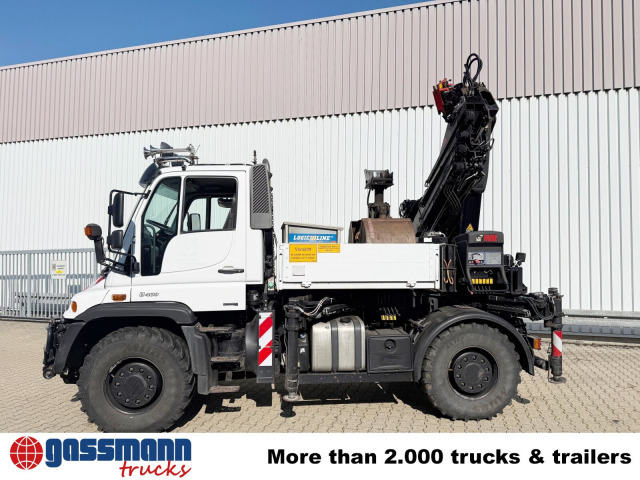 Unimog U400 4x4, Frontzapfwelle, Heckkran Hiab XS - Camião de caixa aberta/ Plataforma, Camião grua: foto 4 Unimog U400 4x4, Frontzapfwelle, Heckkran Hiab XS - Camião de caixa aberta/ Plataforma, Camião grua: foto 4
