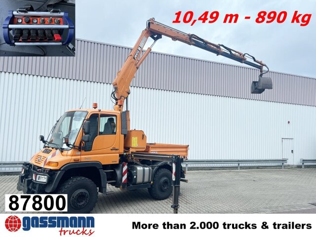 Unimog U400 4x4, Frontzapfwelle, Kipper, Kran MKG HKL - Camião basculante, Camião grua: foto 1 Unimog U400 4x4, Frontzapfwelle, Kipper, Kran MKG HKL - Camião basculante, Camião grua: foto 1