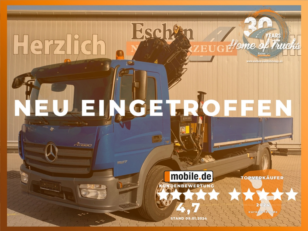 Mercedes-Benz 1527 L 4x2 Atego / HIAB 144 E-5 Hiduo Faltkran - Camião de caixa aberta/ Plataforma, Camião grua: foto 1 Mercedes-Benz 1527 L 4x2 Atego / HIAB 144 E-5 Hiduo Faltkran - Camião de caixa aberta/ Plataforma, Camião grua: foto 1