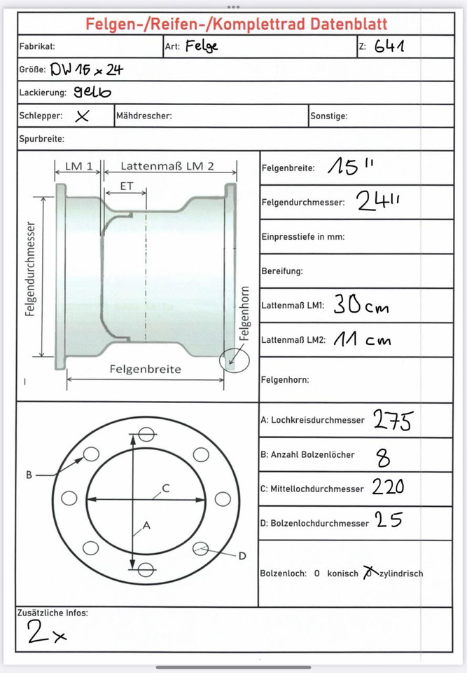 John Deere 15X24 / 8 Loch Felge - Jante: foto 4 John Deere 15X24 / 8 Loch Felge - Jante: foto 4