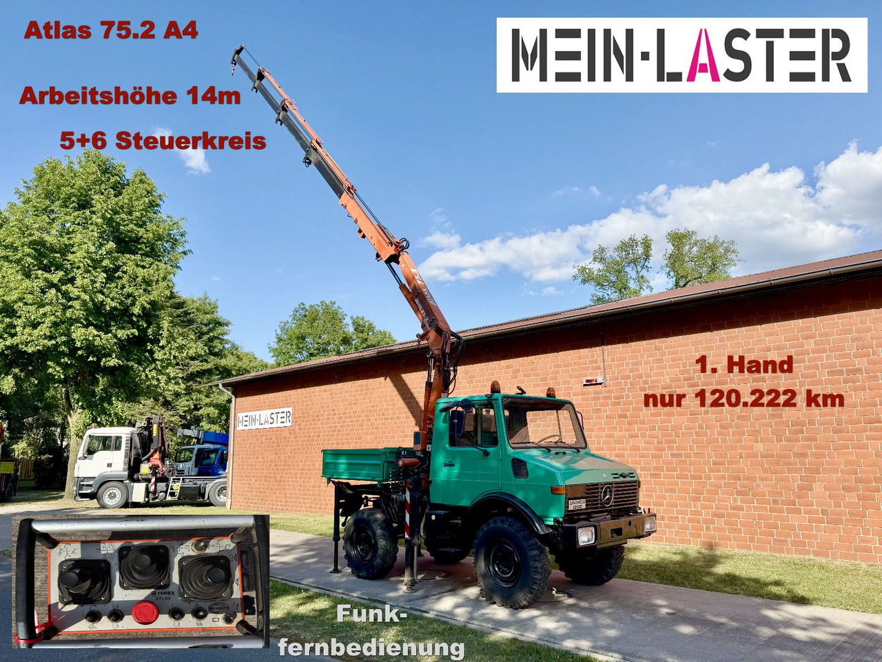 Unimog U 1200 Atlas 75.2 Kran 14 m Funk FB *1. Hand - Camião grua: foto 1 Unimog U 1200 Atlas 75.2 Kran 14 m Funk FB *1. Hand - Camião grua: foto 1