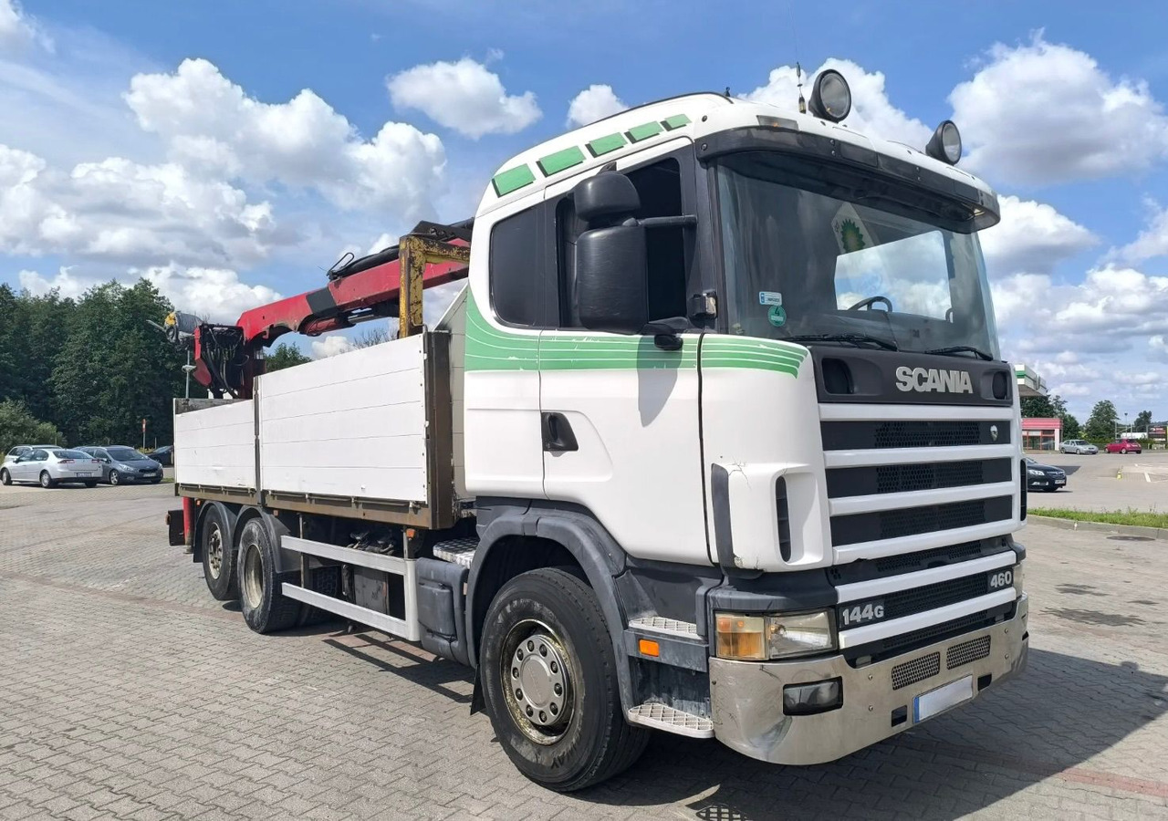 SCANIA 144.460 - Camião de caixa aberta/ Plataforma, Camião grua: foto 1 SCANIA 144.460 - Camião de caixa aberta/ Plataforma, Camião grua: foto 1