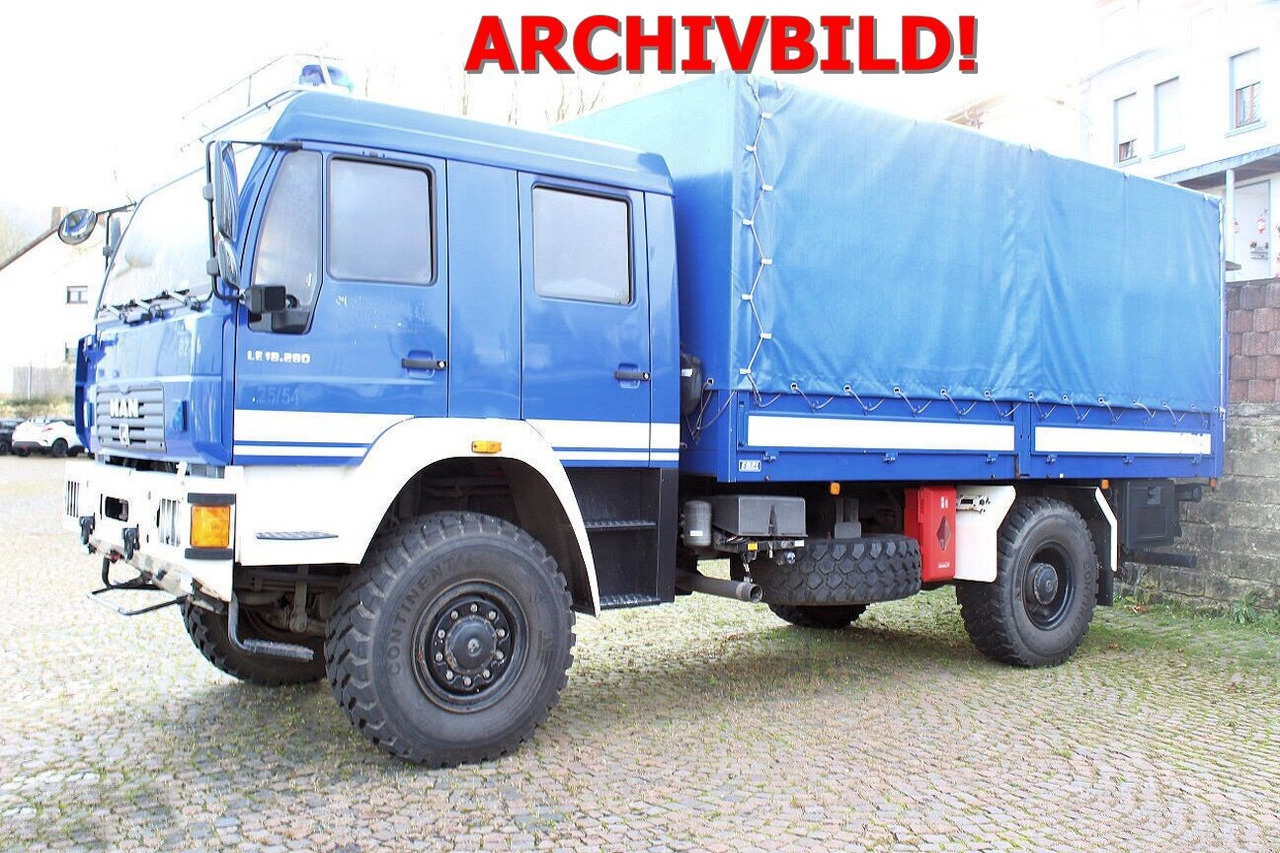 MAN LE 18.280 4x4 BB Doka, BRANDSCHADEN! LE 18.280 4x4 BB Doka, Ex-THW, LBW, BRANDSCHADEN! - Camião de caixa aberta/ Plataforma: foto 1 MAN LE 18.280 4x4 BB Doka, BRANDSCHADEN! LE 18.280 4x4 BB Doka, Ex-THW, LBW, BRANDSCHADEN! - Camião de caixa aberta/ Plataforma: foto 1