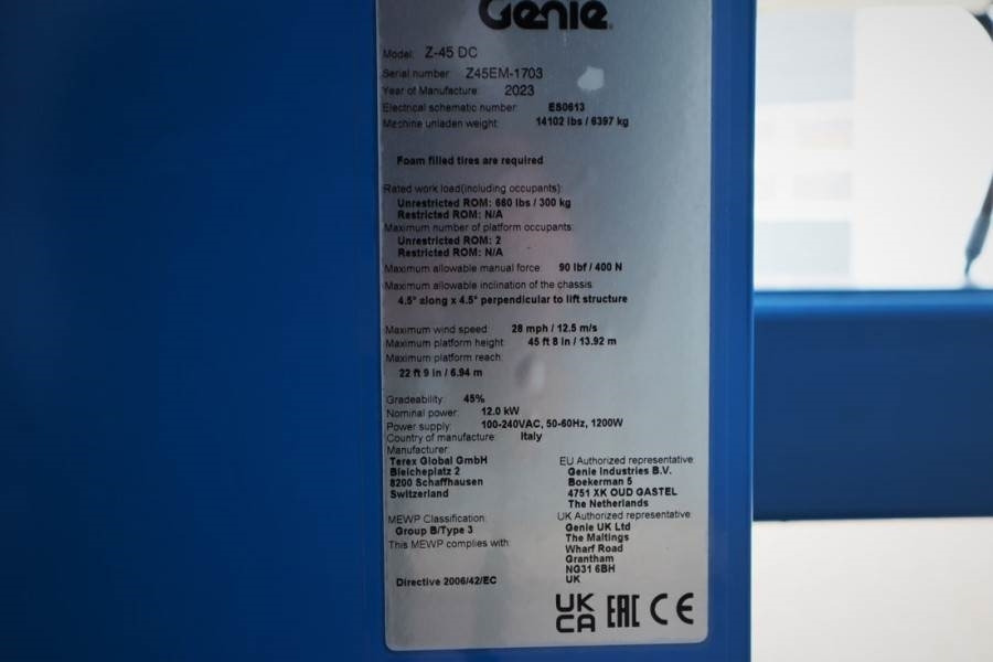 Plataforma articulada Genie Z45-DC Valid inspection, *Guarantee, Fully Electri: foto 6