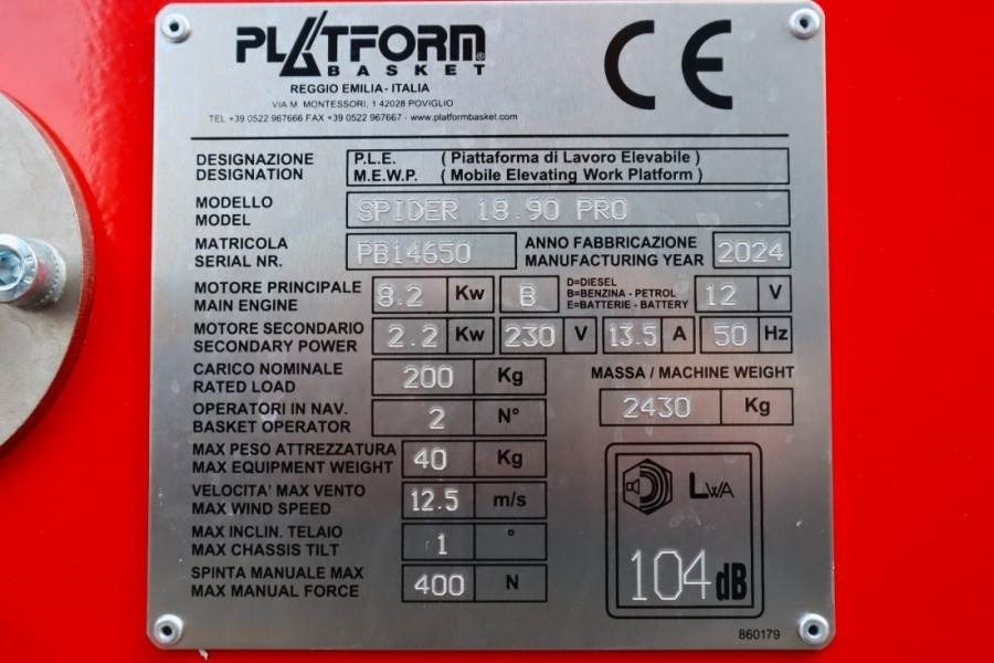 Plataforma articulada, Plataforma aranha PLATFORM BAS Spider 18.90 PRO CE Declaration, Vali: foto 6