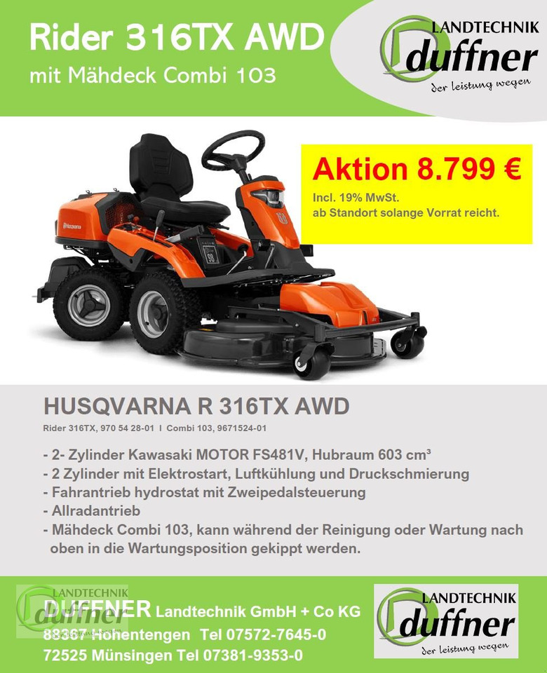 Husqvarna Rider 316TX AWD Allrad - Cortador de grama: foto 2 Husqvarna Rider 316TX AWD Allrad - Cortador de grama: foto 2