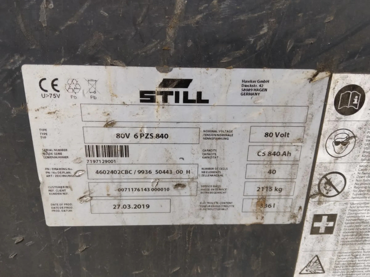 Hawker Battery 80V 840Ah - Bateria automotiva por Equipamento de movimentação: foto 2 Hawker Battery 80V 840Ah - Bateria automotiva por Equipamento de movimentação: foto 2