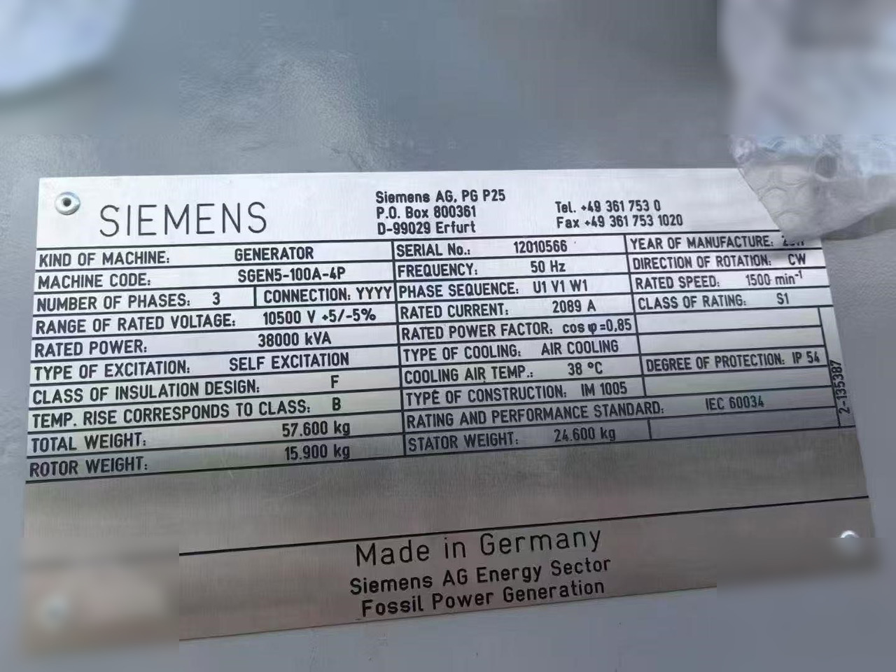 2011 SIEMENS SGEN5-100A - Gerador elétrico: foto 2 2011 SIEMENS SGEN5-100A - Gerador elétrico: foto 2