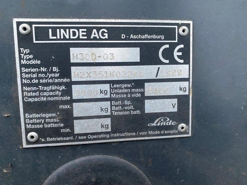 Empilhadeira a diesel Linde H30 H 30 Diesel !!!LOW HOURS!!!: foto 10 Empilhadeira a diesel Linde H30 H 30 Diesel !!!LOW HOURS!!!: foto 10