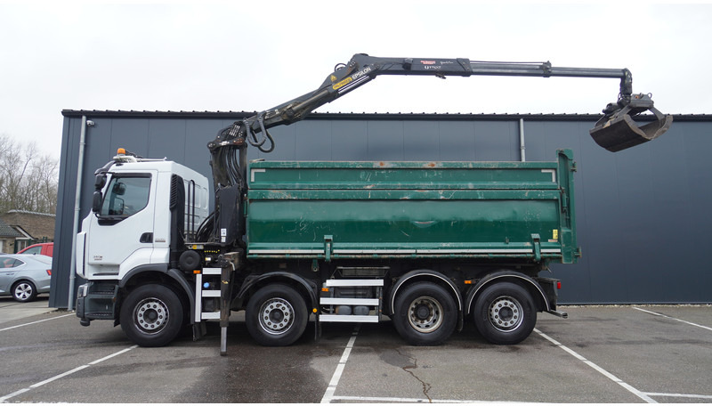 Renault PREMIUM 380 DXI 8X2/6 2 SIDE TIPPER WITH PLFINGER Q 170 Z CRANE.278.200KM - Camião grua: foto 1 Renault PREMIUM 380 DXI 8X2/6 2 SIDE TIPPER WITH PLFINGER Q 170 Z CRANE.278.200KM - Camião grua: foto 1