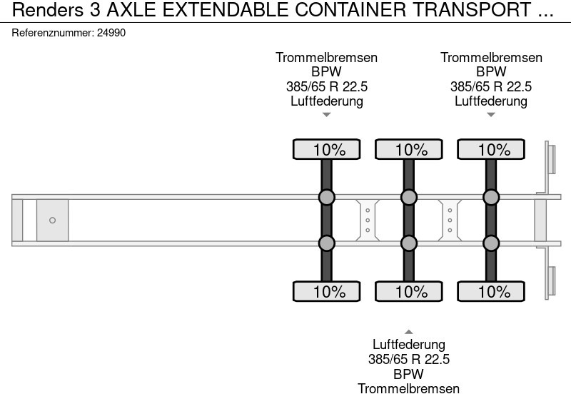 Semi-reboque transportador de contêineres/ Caixa móvel Renders 3 AXLE EXTENDABLE CONTAINER TRANSPORT TRAILER: foto 6