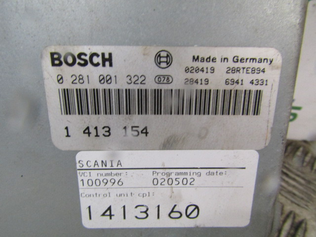 SCANIA P94 ENGINE ECU BOSCH P/NO 0281 001 322 - Centralina electrónica por Camião: foto 2 SCANIA P94 ENGINE ECU BOSCH P/NO 0281 001 322 - Centralina electrónica por Camião: foto 2