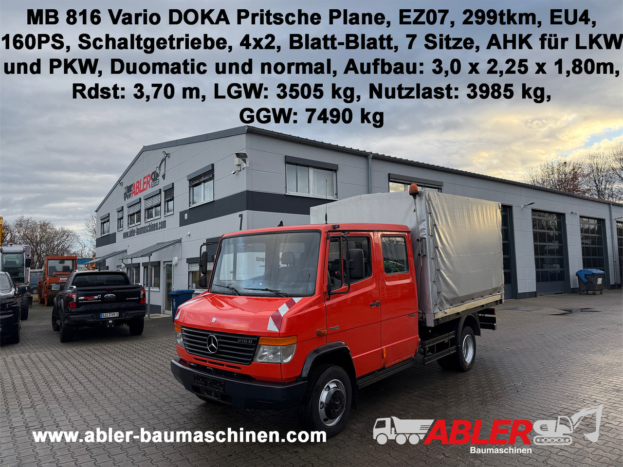 Mercedes-Benz 816 Vario Doka Pritsche Plane 2x AHK - Camião de lona: foto 1 Mercedes-Benz 816 Vario Doka Pritsche Plane 2x AHK - Camião de lona: foto 1