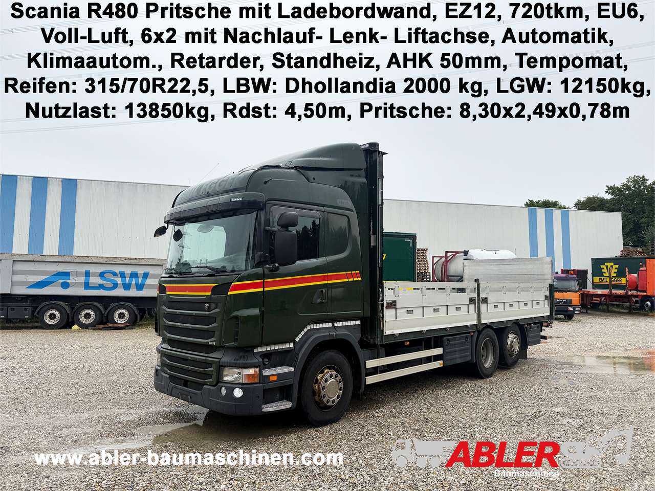 Scania R480 Pritsche mit Ladebordwand AHK - Camião de caixa aberta/ Plataforma, Camião grua: foto 1 Scania R480 Pritsche mit Ladebordwand AHK - Camião de caixa aberta/ Plataforma, Camião grua: foto 1