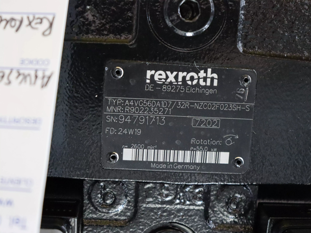 REXROTH A4VG56DA1D7/32R-NZC02F023SH-S - Bomba hidráulica por Equipamento de movimentação: foto 3 REXROTH A4VG56DA1D7/32R-NZC02F023SH-S - Bomba hidráulica por Equipamento de movimentação: foto 3