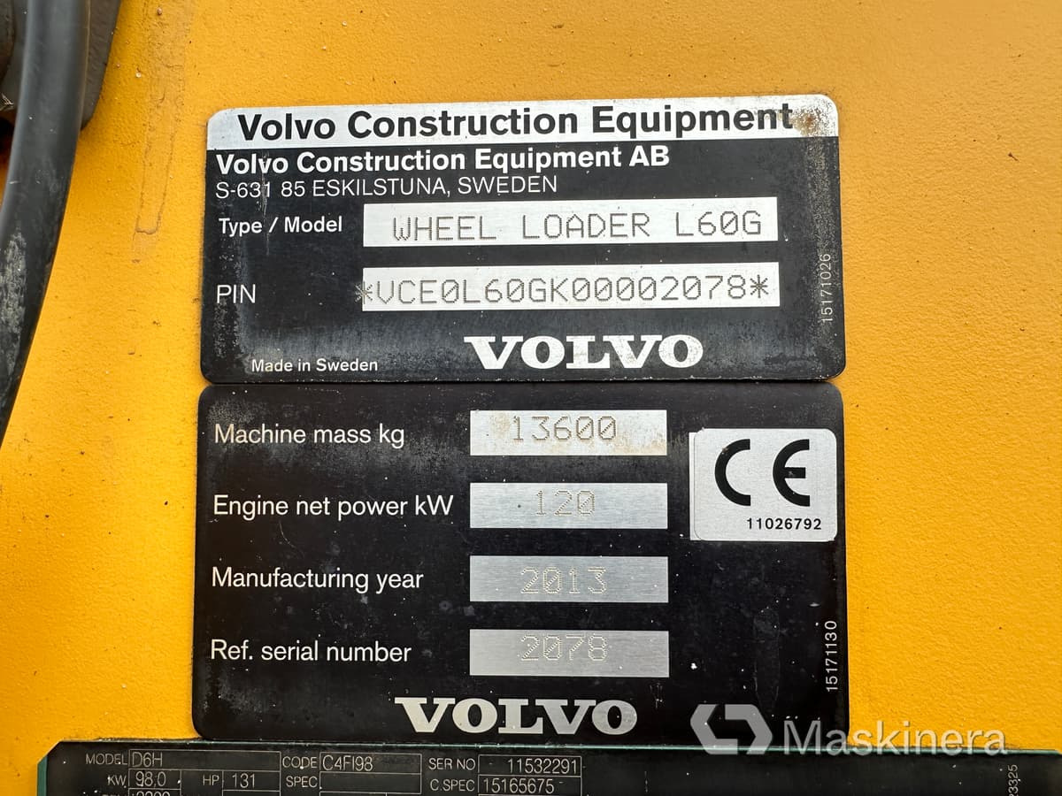 Pá carregadora de rodas Hjullastare Volvo L60G: foto 47