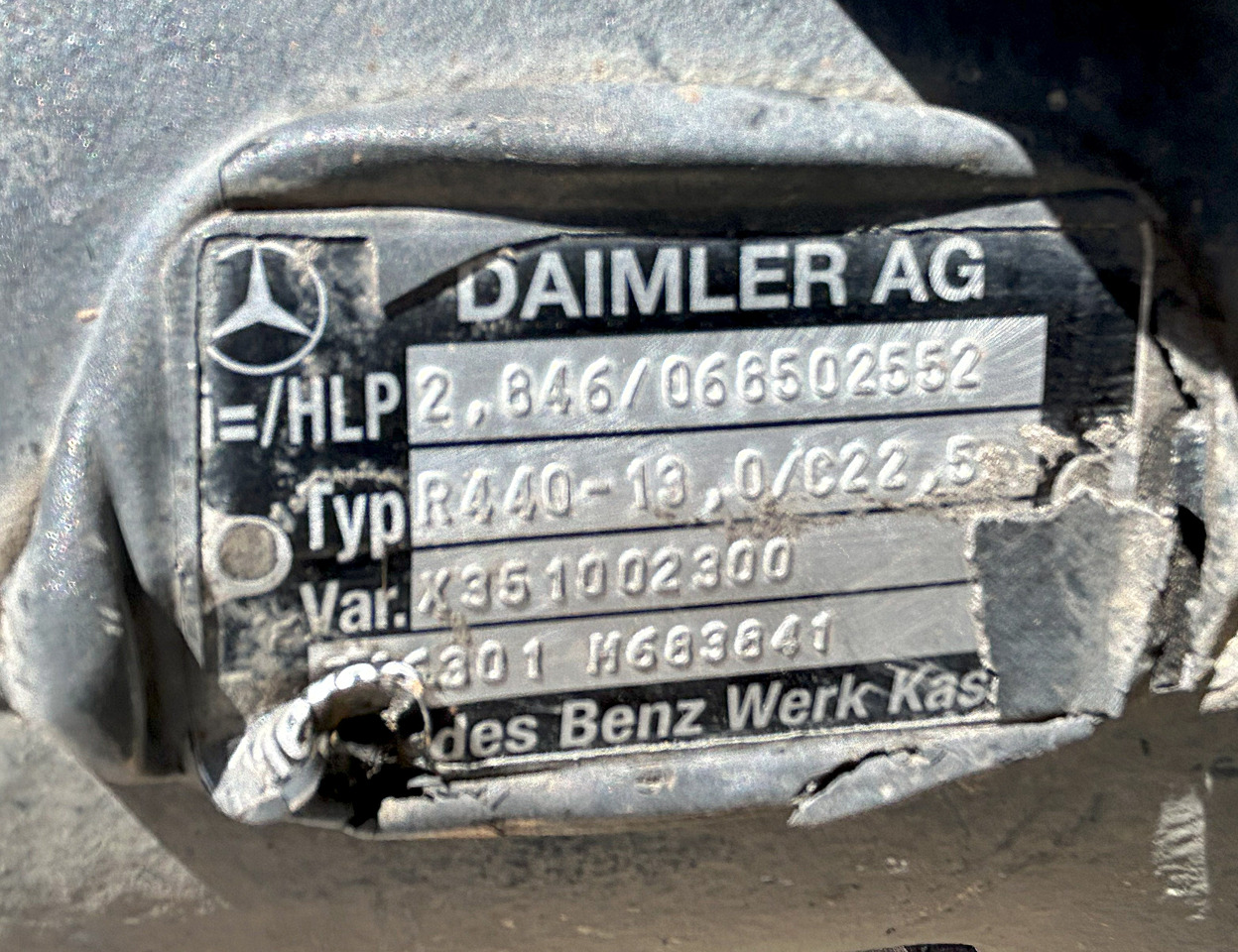 Eixo traseiro por Camião MERCEDES-BENZ REAR AXLE + HUBS ACTROS MP4 R440-13 2,846: foto 11 Eixo traseiro por Camião MERCEDES-BENZ REAR AXLE + HUBS ACTROS MP4 R440-13 2,846: foto 11