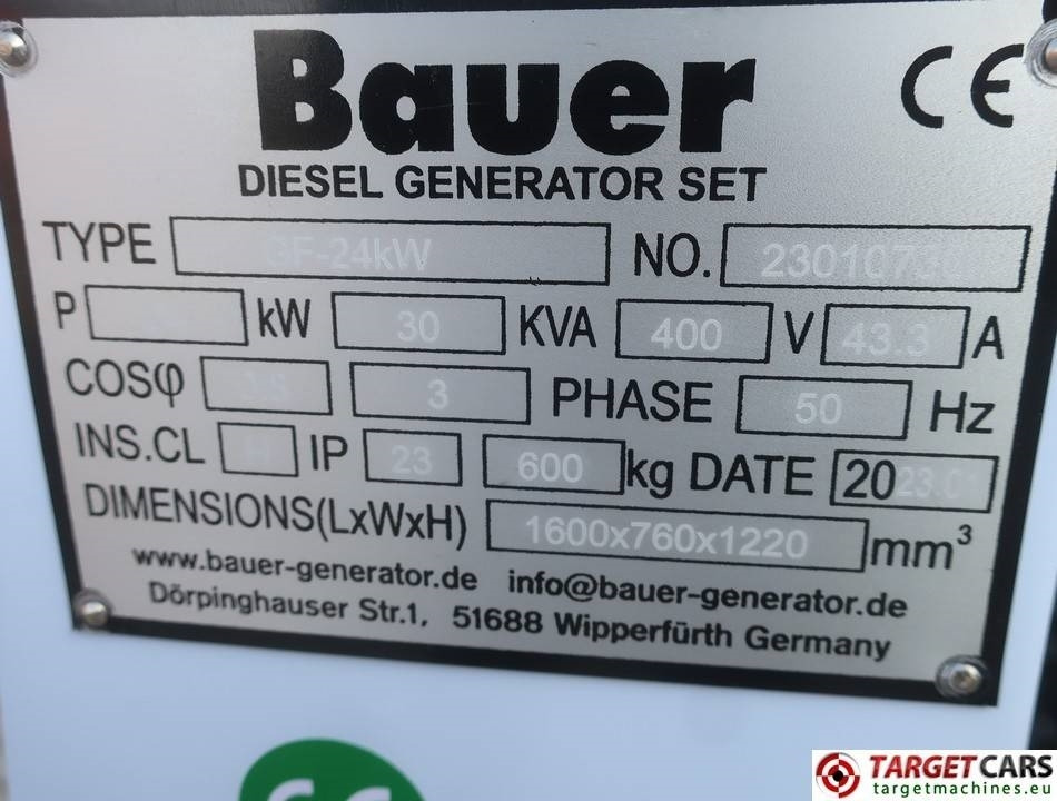 Gerador elétrico novo Bauer GF-24KW Diesel 30KVA Generator 400/230V Unused: foto 10