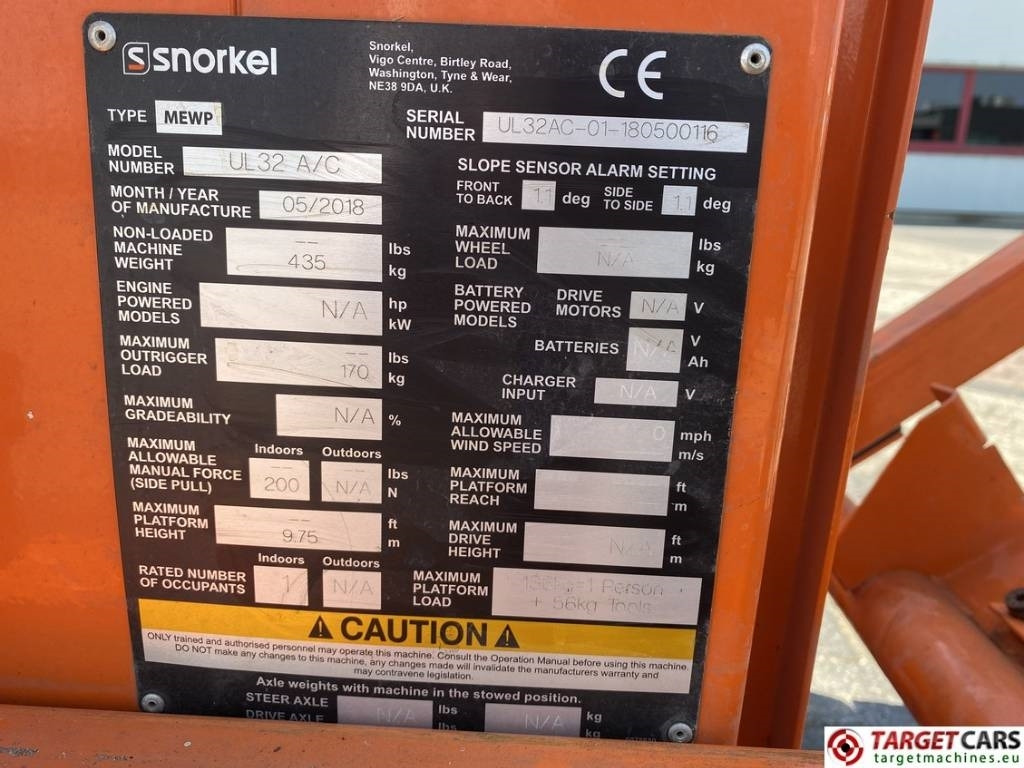 Leasing de Snorkel UL32 AC-110/230V Vertical Mast Work Lift 1175cm  Snorkel UL32 AC-110/230V Vertical Mast Work Lift 1175cm: foto 10