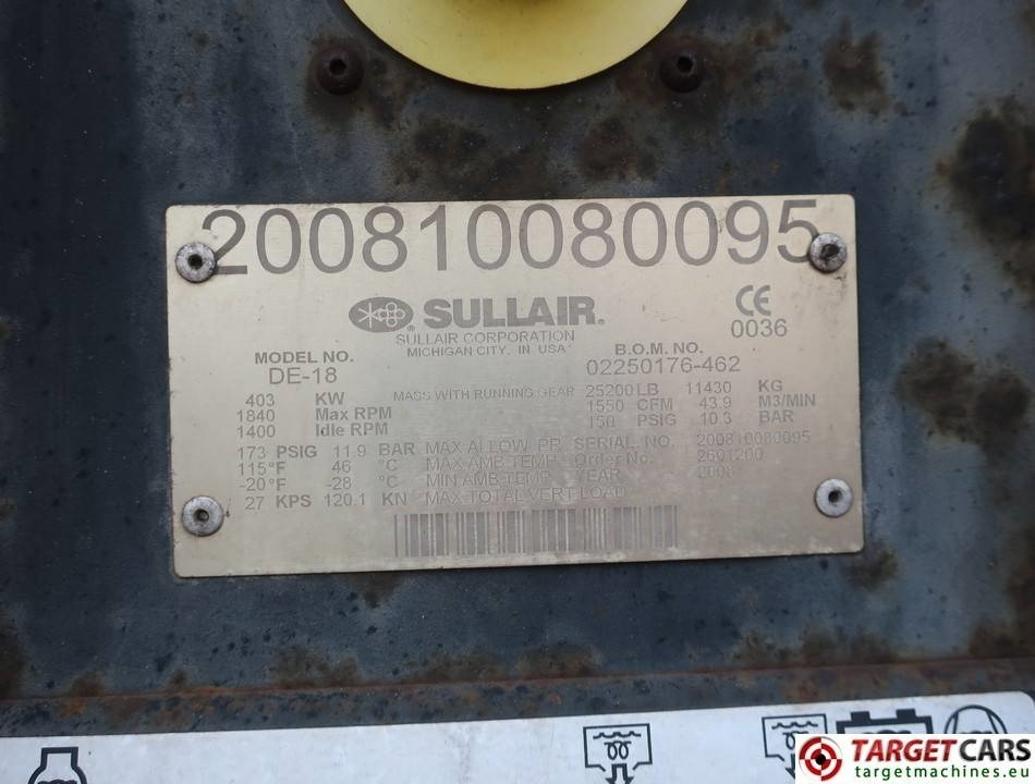 Compressor de ar Sullair DE-18 Air Compressor DE18 OilFree 43900L/M 10,3Bar: foto 10