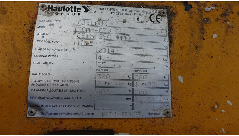 Haulotte Compact 8CU - Plataforma de Tijera/ Plataforma de tesoura: foto 3 Haulotte Compact 8CU - Plataforma de Tijera/ Plataforma de tesoura: foto 3