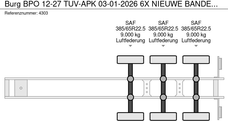 Semi-reboque plataforma/ Caixa aberta Burg BPO 12-27 TUV-APK 03-01-2026 6X NIEUWE BANDEN 6X NEW TYERS: foto 17