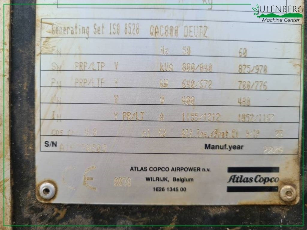 Gerador elétrico Atlas Copco QAC800: foto 8