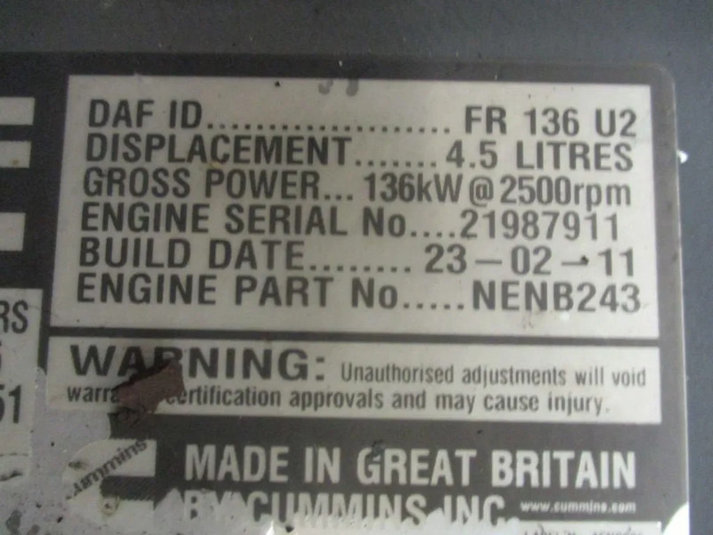 DAF 21987911 // 1700758// 1703163 // FR 136 U2 DAF LF MOTOR - Motor por Camião: foto 5 DAF 21987911 // 1700758// 1703163 // FR 136 U2 DAF LF MOTOR - Motor por Camião: foto 5