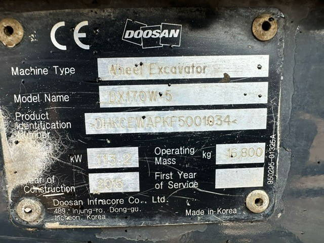 Doosan DX170W - Escavadeira de rodas: foto 5 Doosan DX170W - Escavadeira de rodas: foto 5