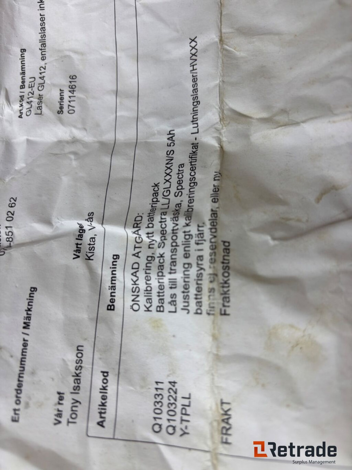 Trimble GL412 Tvåfallslaser - Equipamento de construção: foto 5 Trimble GL412 Tvåfallslaser - Equipamento de construção: foto 5