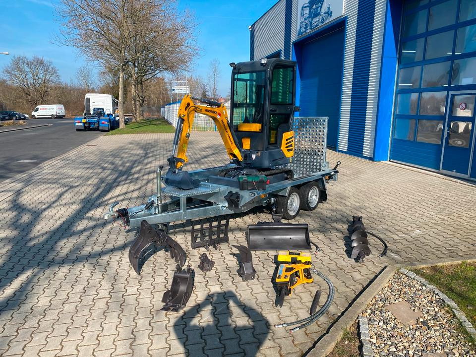Minibagger BK950KS + Tieflader + Zubehör *INKL.19% MWST*BERGER KRAUS*KABINE*SOFORT!* - Mini escavadeira, Reboque: foto 1 Minibagger BK950KS + Tieflader + Zubehör *INKL.19% MWST*BERGER KRAUS*KABINE*SOFORT!* - Mini escavadeira, Reboque: foto 1