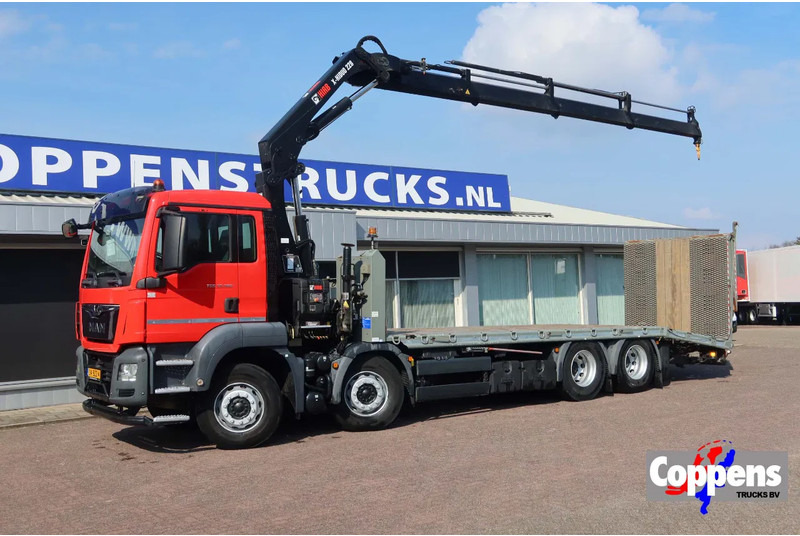 MAN TGS 35.360 8x2 Euro 6 Oprijwagen + Hiab 228 E 3 kraan. - Camião de caixa aberta/ Plataforma, Camião grua: foto 1 MAN TGS 35.360 8x2 Euro 6 Oprijwagen + Hiab 228 E 3 kraan. - Camião de caixa aberta/ Plataforma, Camião grua: foto 1