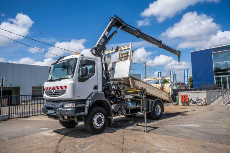 Renault KERAX 370 DXI + TRI BENNE+HIAB 16t/m + 2 EXT - Camião basculante, Camião grua: foto 1 Renault KERAX 370 DXI + TRI BENNE+HIAB 16t/m + 2 EXT - Camião basculante, Camião grua: foto 1