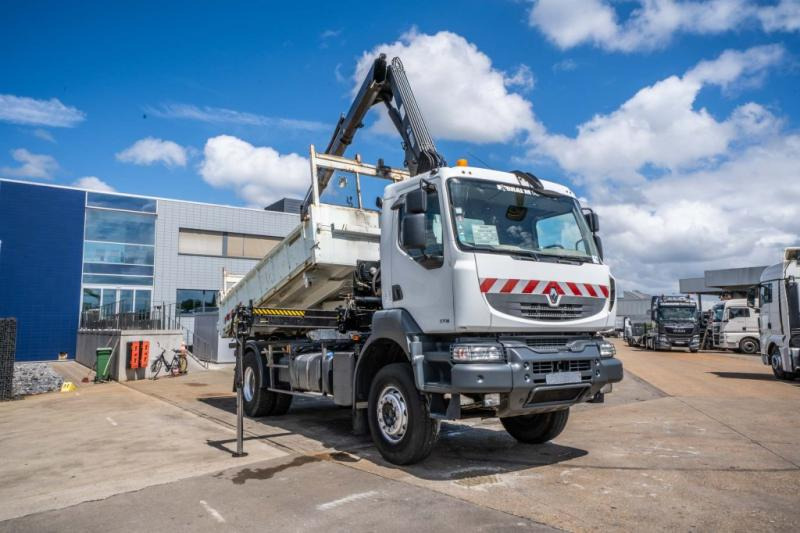 Renault KERAX 370 DXI + TRI BENNE+HIAB 16t/m + 2 EXT - Camião basculante, Camião grua: foto 2 Renault KERAX 370 DXI + TRI BENNE+HIAB 16t/m + 2 EXT - Camião basculante, Camião grua: foto 2