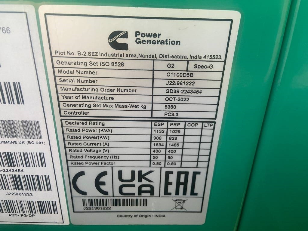 Cummins C1100D5B - 1.100 kVA Open Generator - DPX-18531-O - Gerador elétrico: foto 4 Cummins C1100D5B - 1.100 kVA Open Generator - DPX-18531-O - Gerador elétrico: foto 4