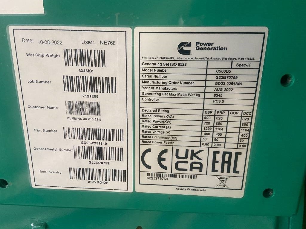 Cummins C900D5 - 900 kVA Open Genset - DPX-18527-O - Gerador elétrico: foto 4 Cummins C900D5 - 900 kVA Open Genset - DPX-18527-O - Gerador elétrico: foto 4