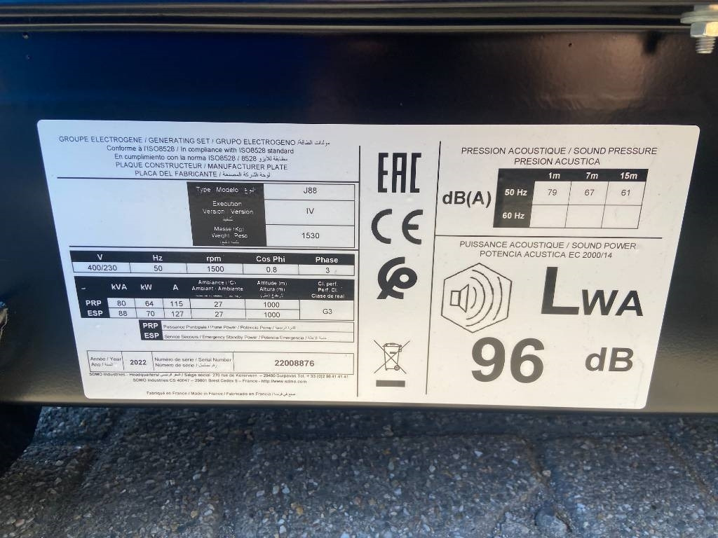 Sdmo J88 - 88 kVA Generator - DPX-17105 - Gerador elétrico: foto 4 Sdmo J88 - 88 kVA Generator - DPX-17105 - Gerador elétrico: foto 4