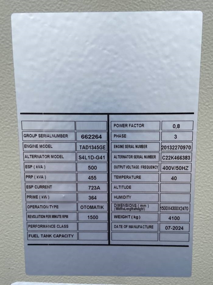 Volvo TAD1345GE - 500 kVA Generator - DPX-18881 - Gerador elétrico: foto 4 Volvo TAD1345GE - 500 kVA Generator - DPX-18881 - Gerador elétrico: foto 4