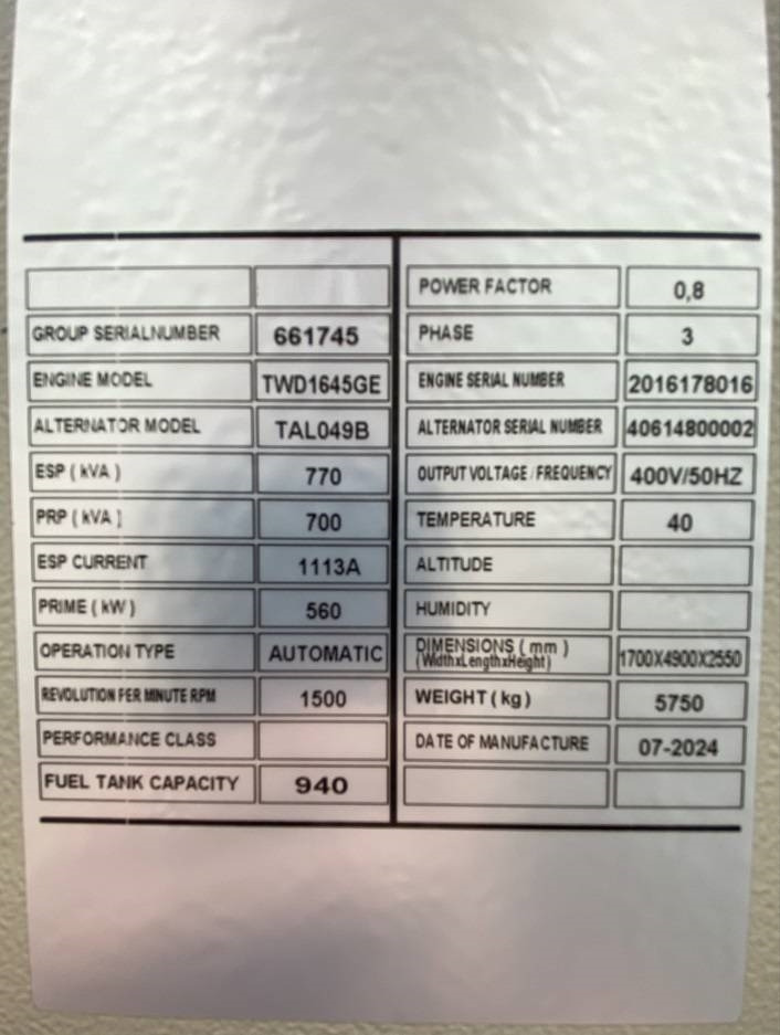 Volvo TWD1645GE - 770 kVA Generator - DPX-18885 - Gerador elétrico: foto 4 Volvo TWD1645GE - 770 kVA Generator - DPX-18885 - Gerador elétrico: foto 4